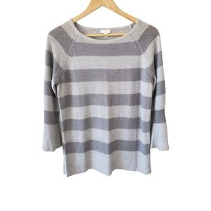 J.Jill Striped Knit 3/4 Bell Sleeve Grey Metallic Stripe Linen Sweater Sz XS